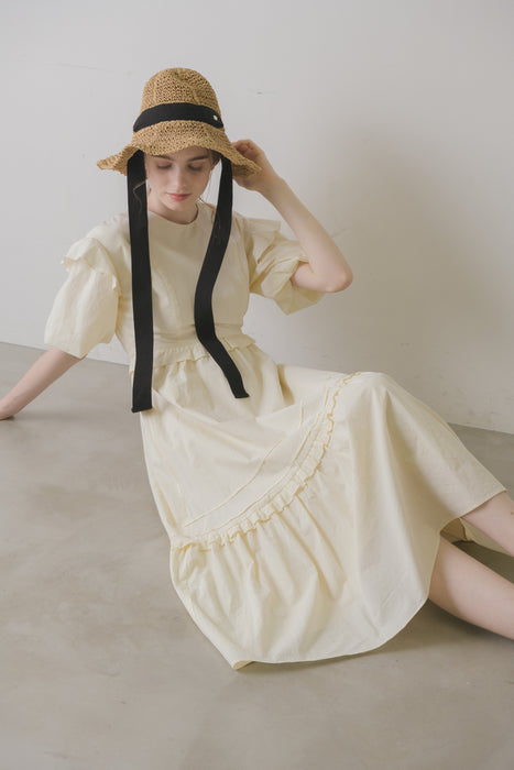 volume sleeve cotton frill onepiece