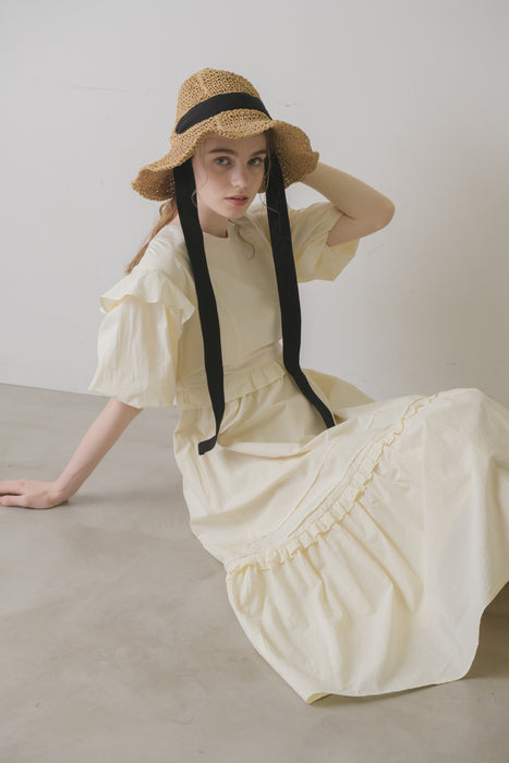 volume sleeve cotton frill onepiece