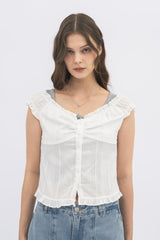 2way shirring puff frill blouse