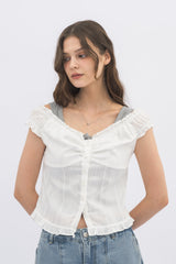2way shirring puff frill blouse