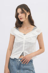 2way shirring puff frill blouse