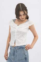 2way shirring puff frill blouse