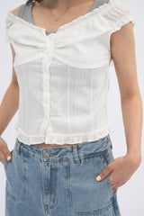 2way shirring puff frill blouse