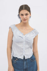 2way shirring puff frill blouse