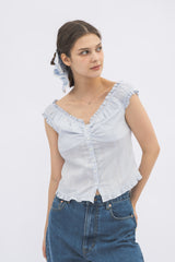 2way shirring puff frill blouse
