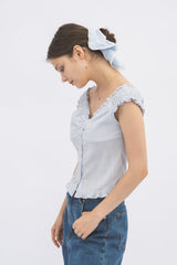 2way shirring puff frill blouse