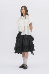 asymmetry frill 2way ribbon skirt