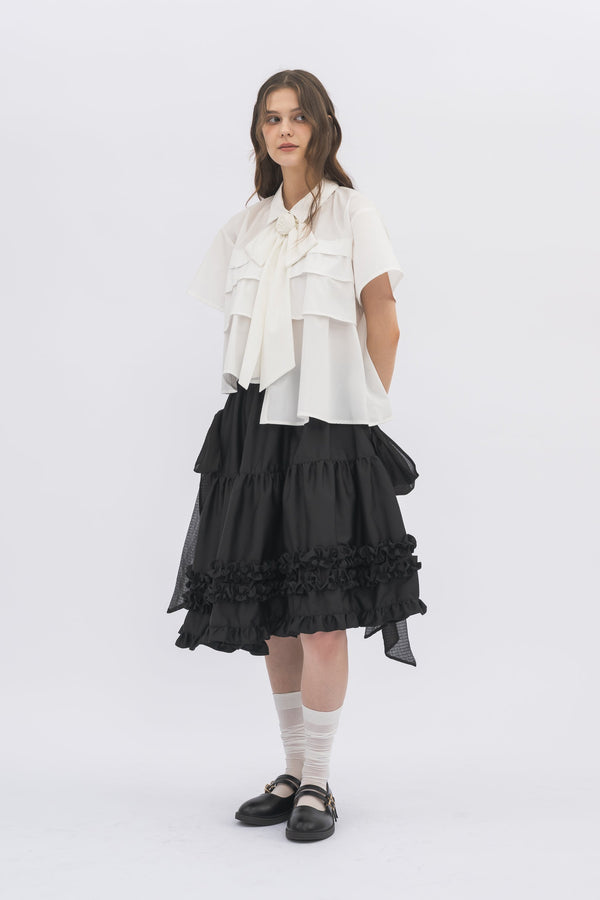 asymmetry frill 2way ribbon skirt