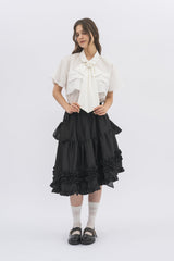 asymmetry frill 2way ribbon skirt