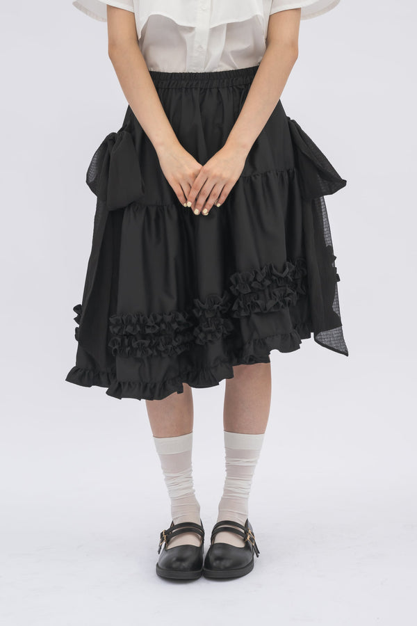 asymmetry frill 2way ribbon skirt