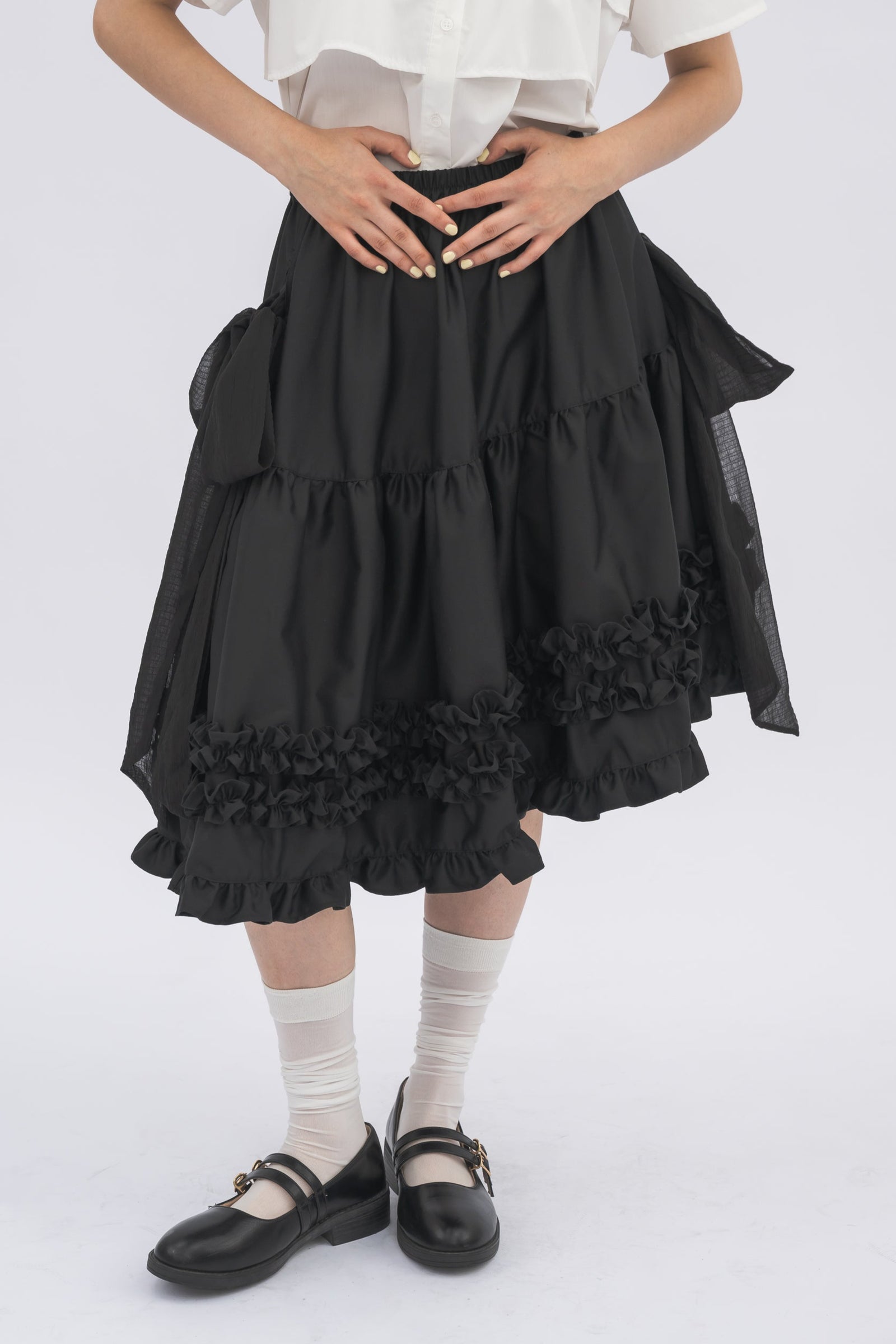 asymmetry frill 2way ribbon skirt – idem