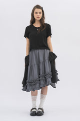 asymmetry frill 2way ribbon skirt