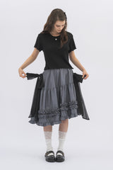 asymmetry frill 2way ribbon skirt