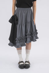 asymmetry frill 2way ribbon skirt