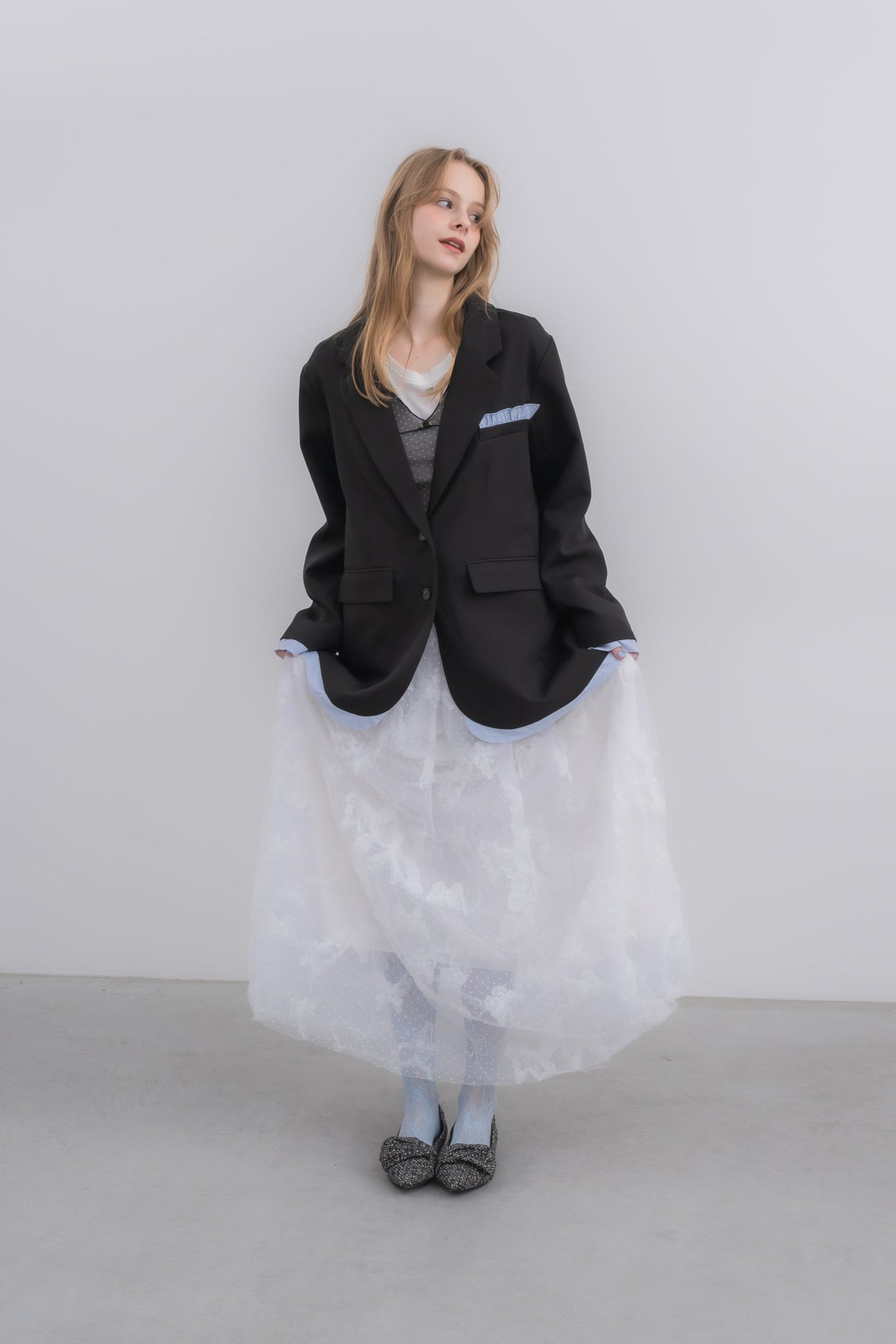 volume tulle butterfly dot skirt