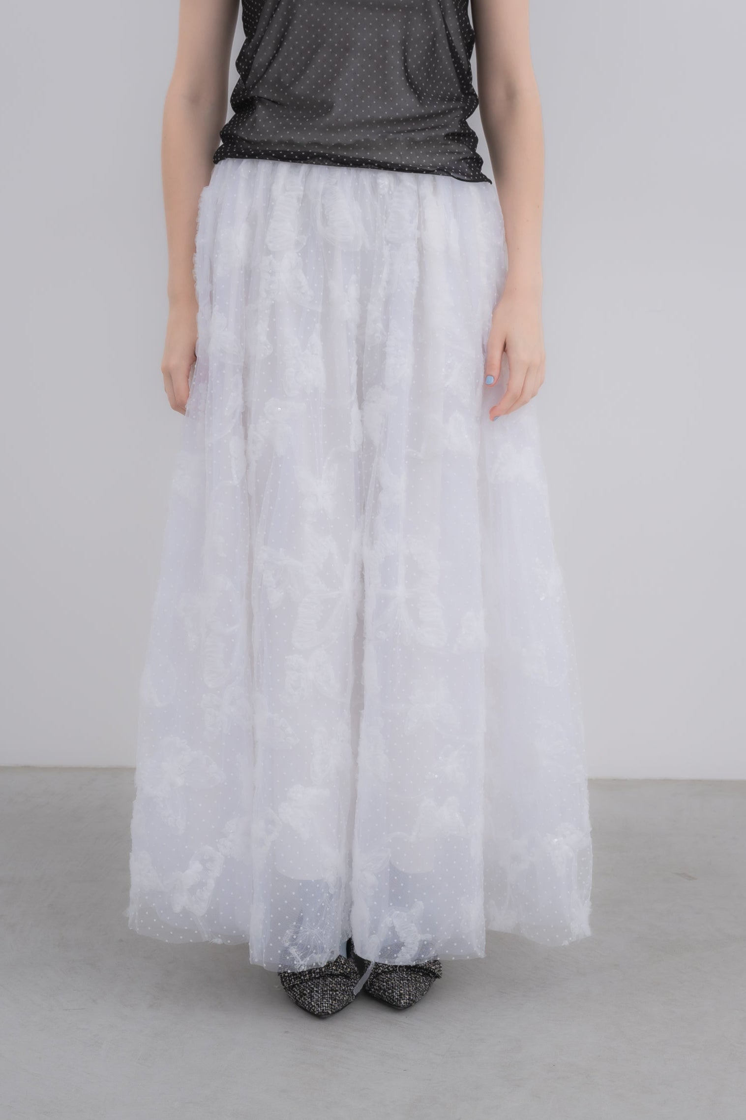 volume tulle butterfly dot skirt