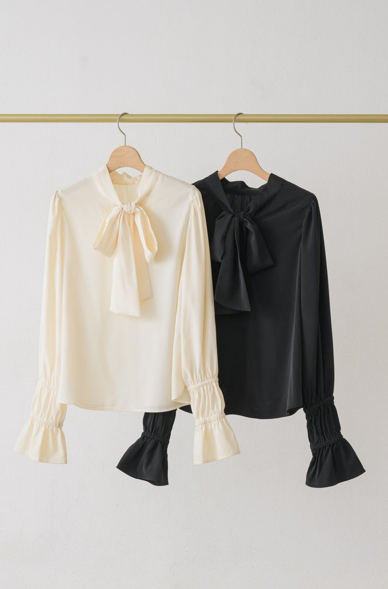 wave sleeve 2way bowtie blouse