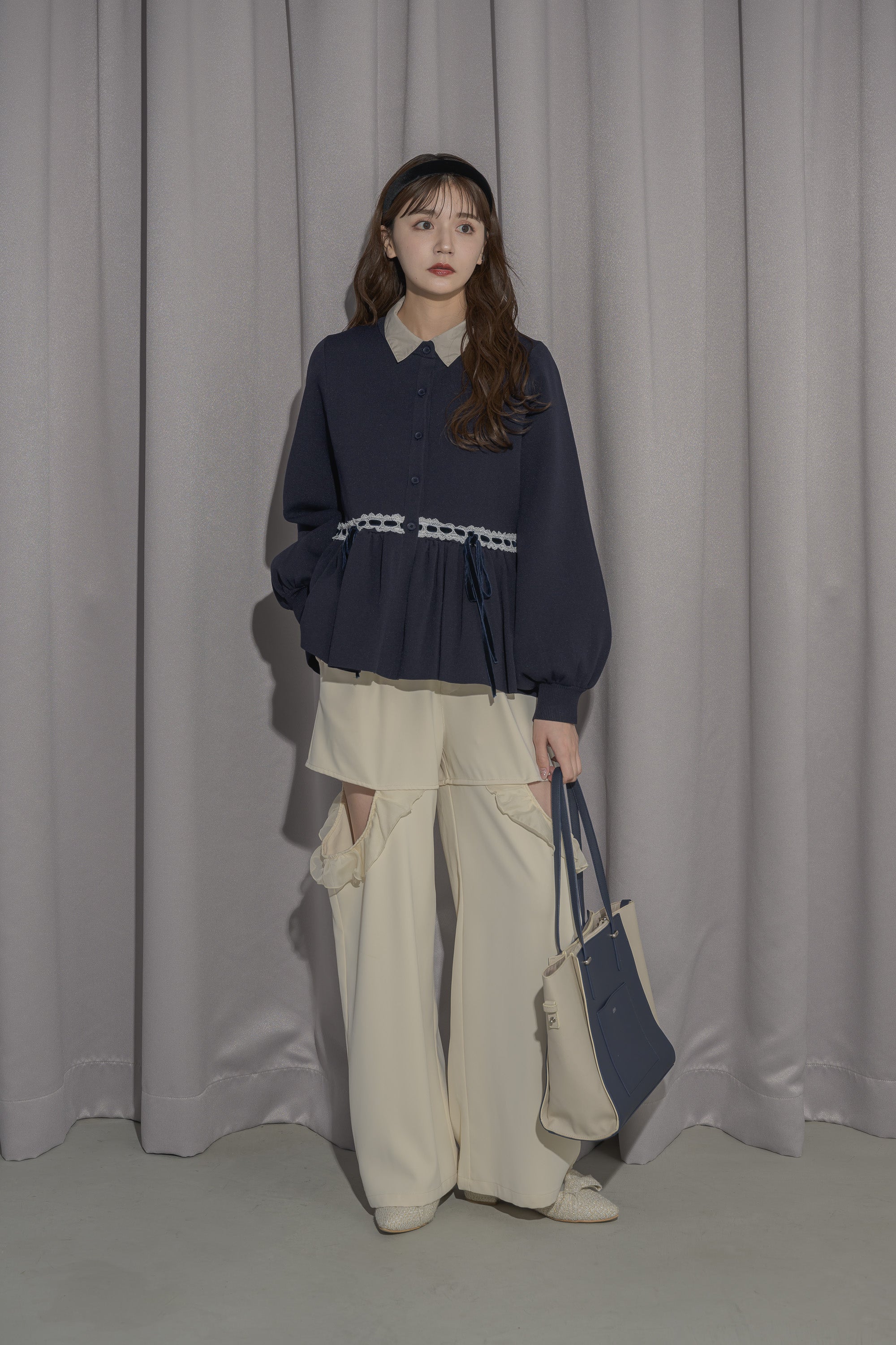 velours ribbon peplum cardigan