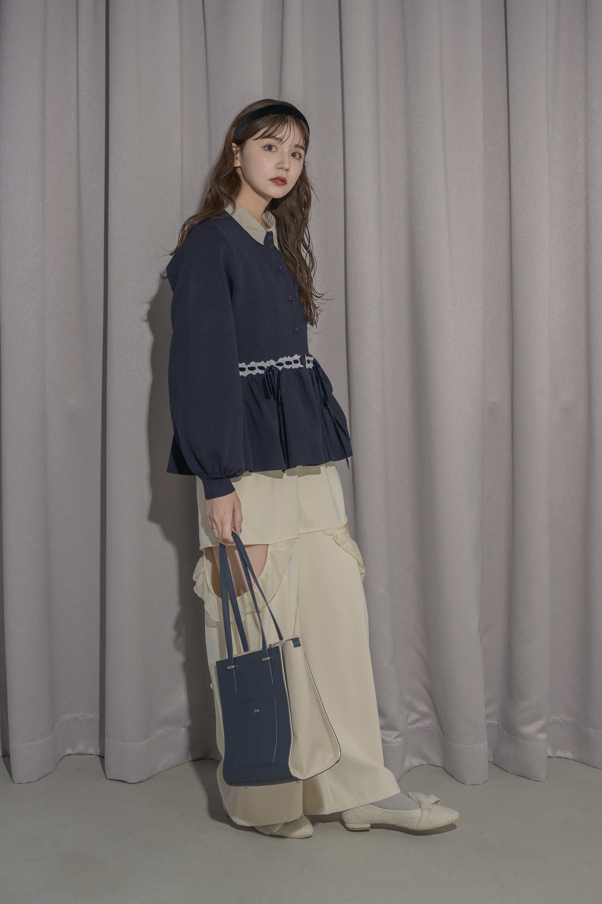 velours ribbon peplum cardigan