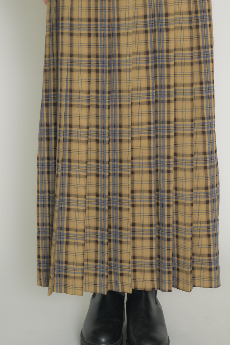 belted pleats check skirt
