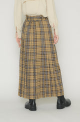 belted pleats check skirt