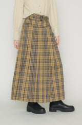 belted pleats check skirt