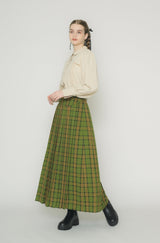 belted pleats check skirt