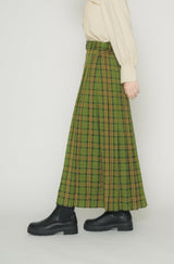 belted pleats check skirt
