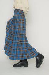 belted pleats check skirt
