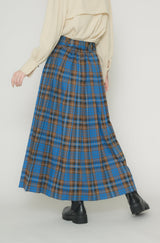 belted pleats check skirt