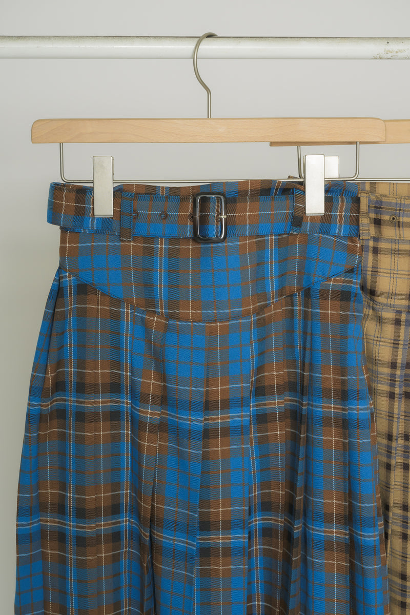 belted pleats check skirt