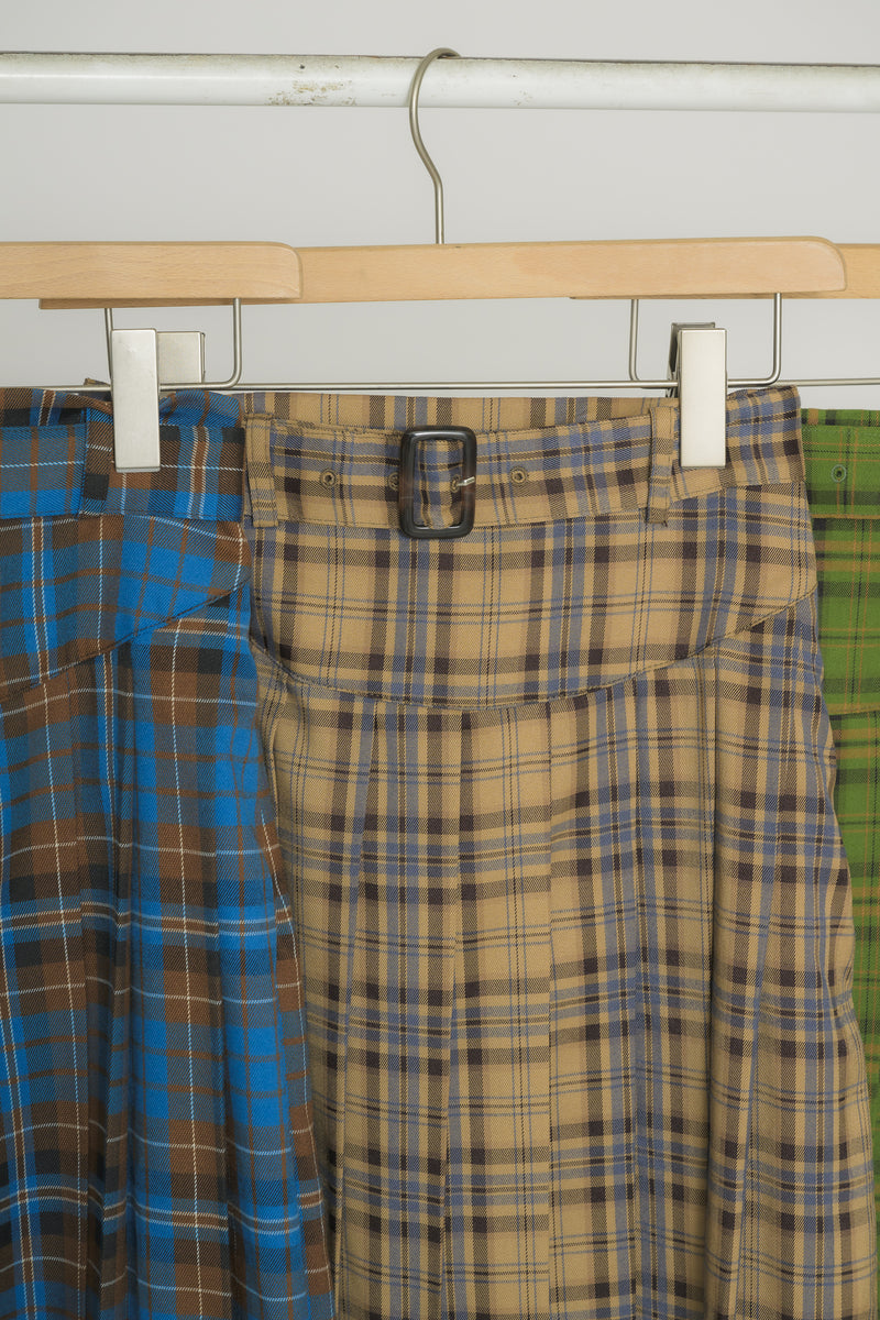 belted pleats check skirt
