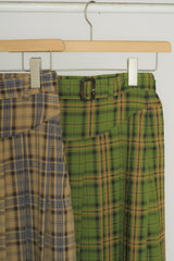 belted pleats check skirt