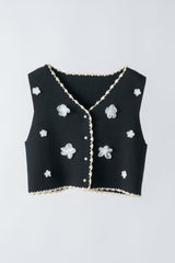 tulle flower knit vest