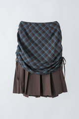 drawstring check pleats skirt