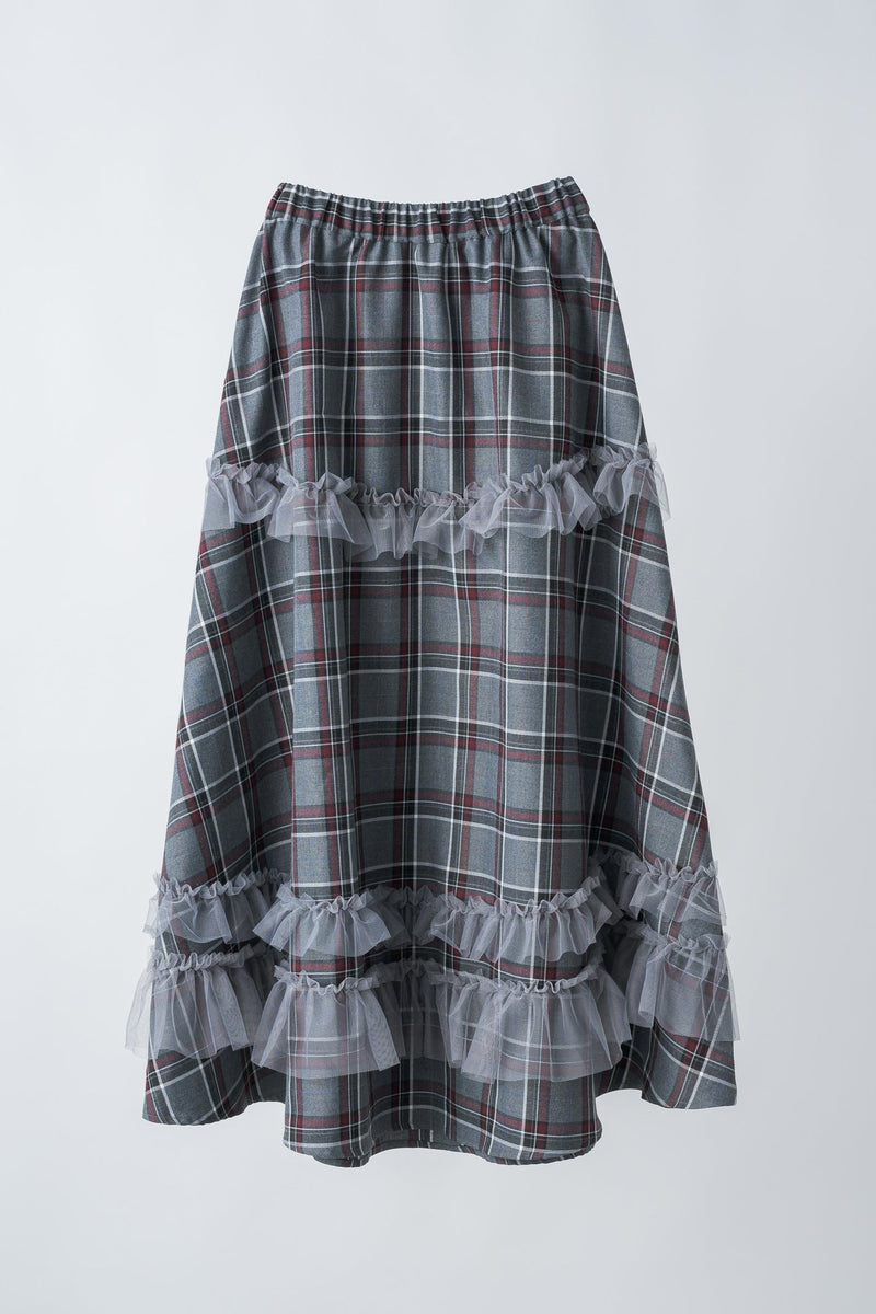 tulle frill × check skirt