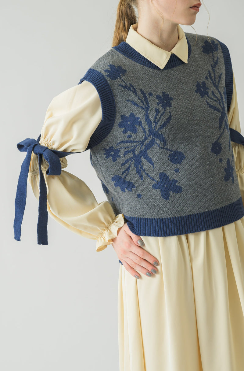 flower jacquard 2way vest