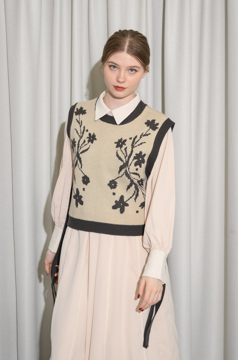 flower jacquard 2way vest