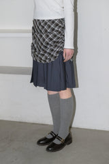 drawstring check pleats skirt