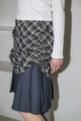 drawstring check pleats skirt