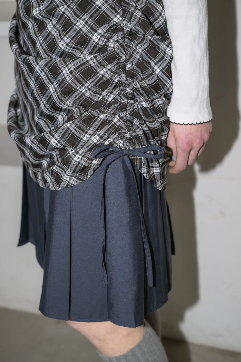 drawstring check pleats skirt