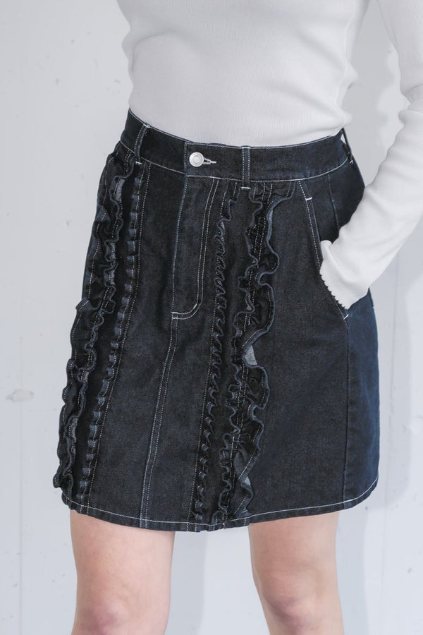 frill denim mini skirt