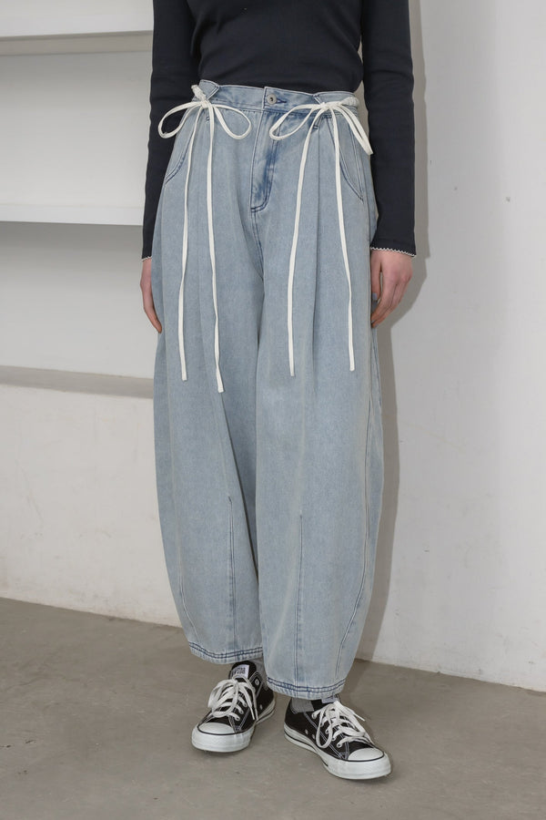 curve denim ribbon pants