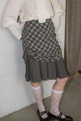 drawstring check pleats skirt