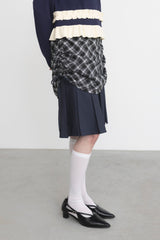 drawstring check pleats skirt