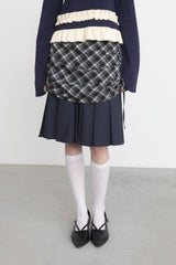 drawstring check pleats skirt