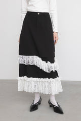 asymmetry lace frill skirt