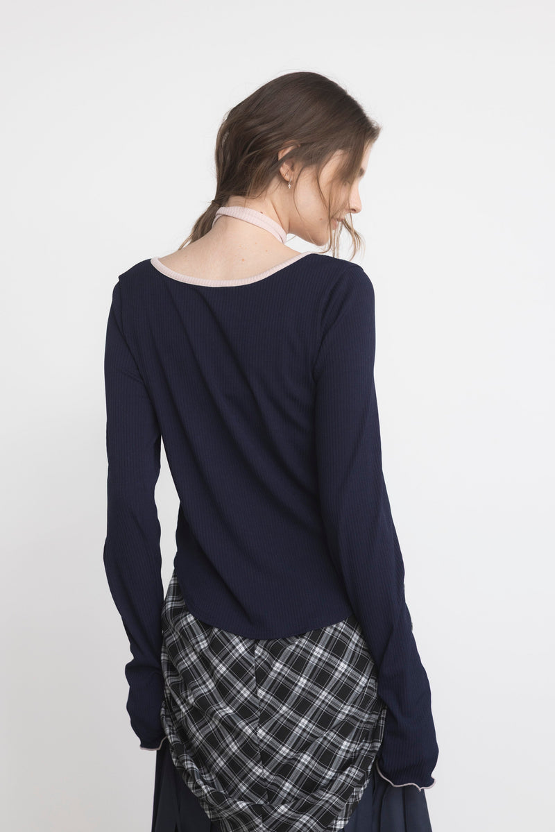 bi color choker long sleeve tops – idem
