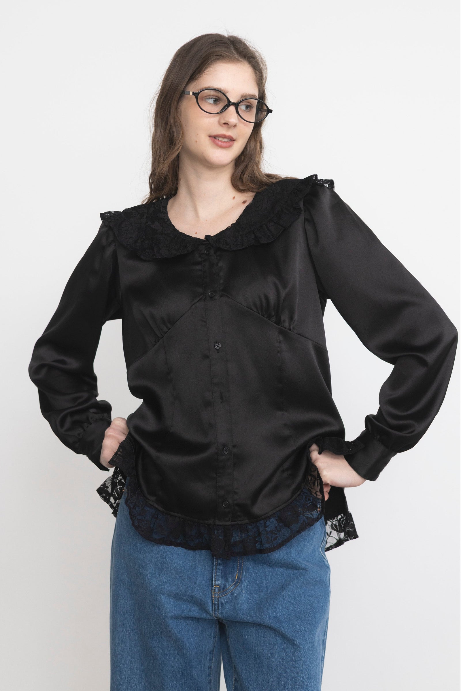 idemブラウス lace collar vintage satin blouse – idem