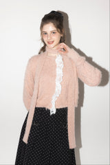 lace frill shaggy knit cardigan